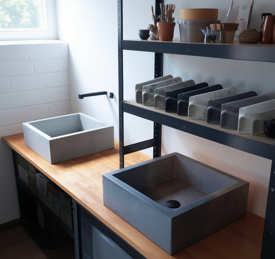X47 - Beton-Waschbecken mit schwarz-mattem Pop-up Ventil