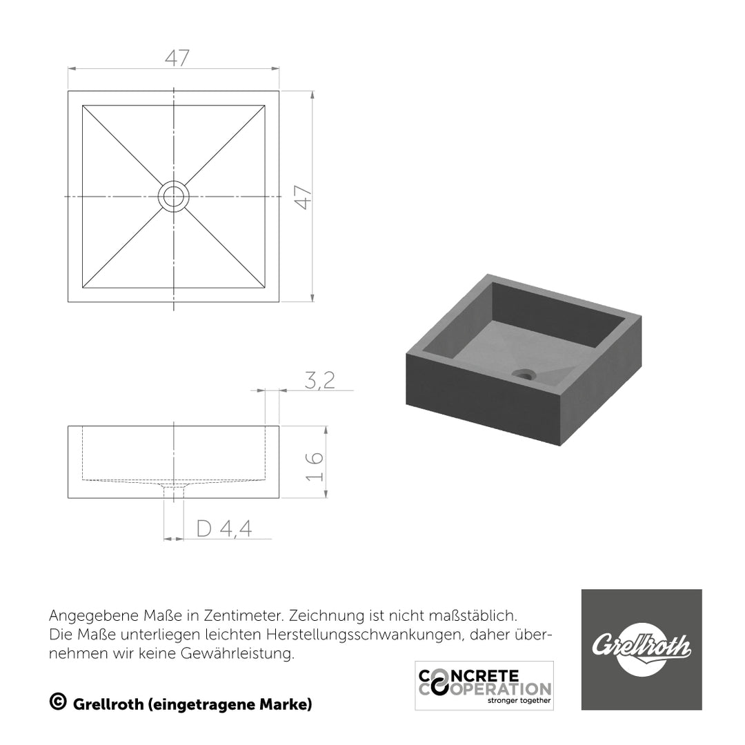 X47 - Beton-Waschbecken mit schwarz-mattem Pop-up Ventil