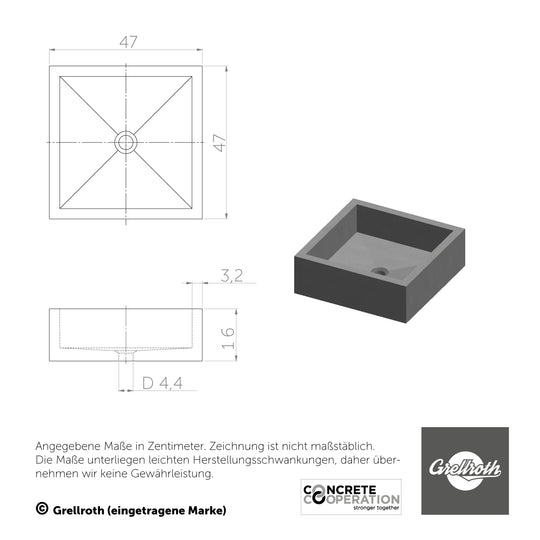 X47 - Beton-Waschbecken mit schwarz-mattem Pop-up Ventil