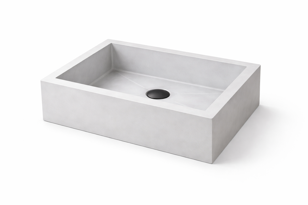 X47 - Beton-Waschbecken mit schwarz-mattem Pop-up Ventil
