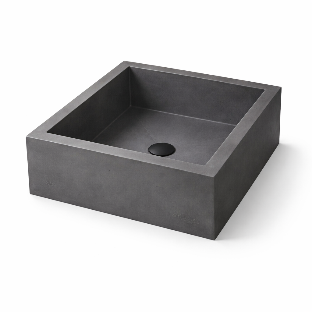 X47 - Beton-Waschbecken mit schwarz-mattem Pop-up Ventil