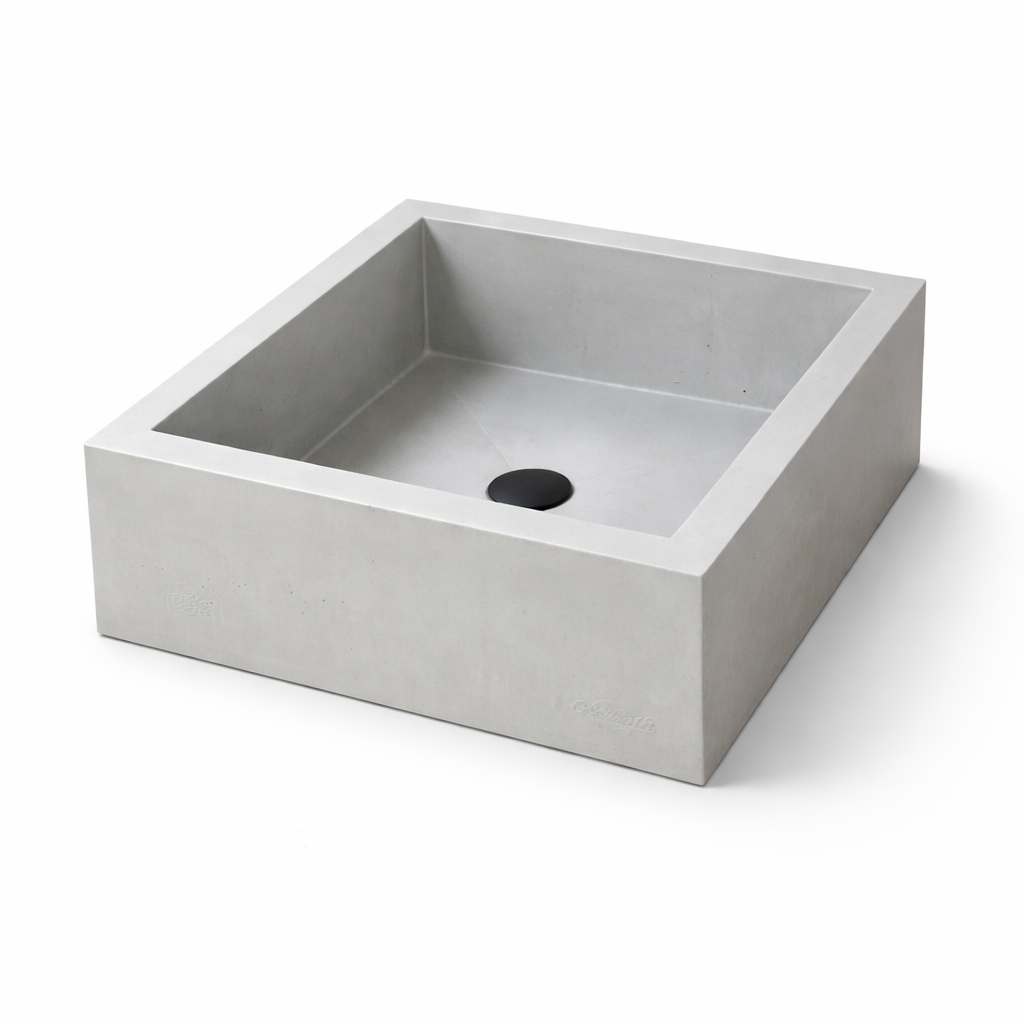 X47 - Beton-Waschbecken mit schwarz-mattem Pop-up Ventil
